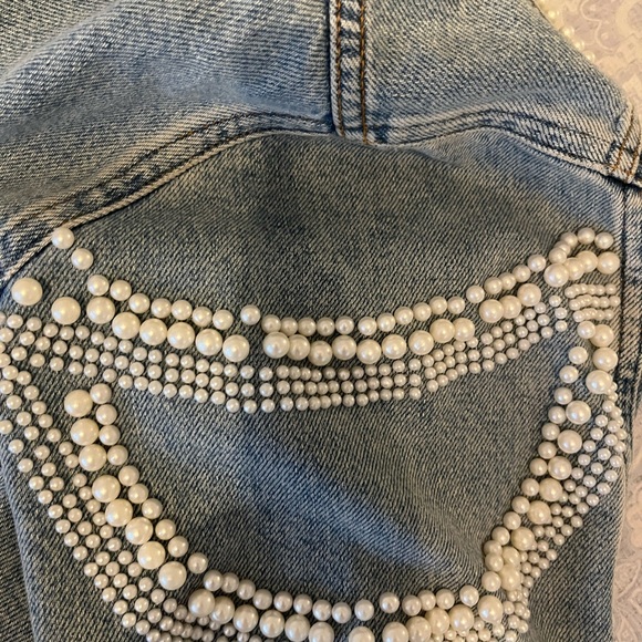 Sandro Eriko Denim Jacket with Pearls - Size Large (Sandro Size 3)$745 - Picture 8 of 16